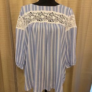 Torrid Striped Blue and White with lace blouse